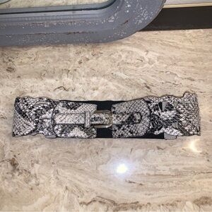 bebe Black and Silver Snakeskin Belt
